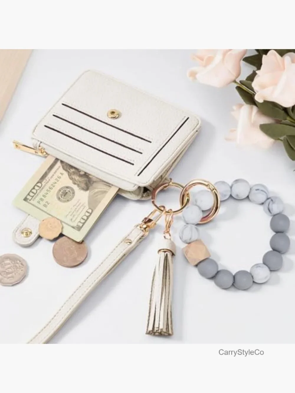 Wristlet Keychain Wallet RFID Blocking Credit Card Holder Beaded Tassel